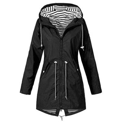 Regenjacke Damen Wasserdicht Atmungsaktiv Winterparka Lang Regenmantel Elegant Mantel mit Kapuze Winterjacke Lässiges Einfarbig Windbreaker Regenparka Übergangsjacke Freizeitjacke (Black, XXXXL) von Generic