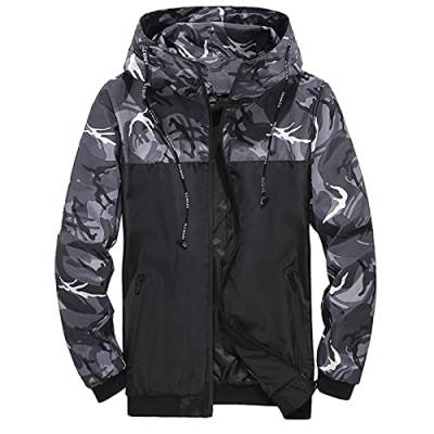 Regenjacke Herren Wasserdicht Outdoorjacke Herren Outdoorjacke Winddicht Atmungsaktiv Regenjacke Leicht mit Kapuze Dünn Windbreaker Jacke Herren Sport Jacken Wandernjacke Regenanzug (Grau, XXL) von Generic