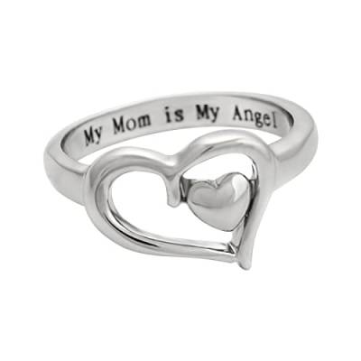 Ring Angel Damen Herz Ohrringe My Day Geschenk Schmuck Schriftzug Mom is my mother's Ringe Padppy Ringe für Teenager Mädchen, weiß, 36 von Generic