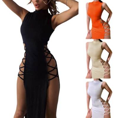 Sexy Kleid Damen für Party, Sexy Outfit für Damen, Sexy Kleid für die Clubnacht, lässiges schwarzes Split-Cocktailparty-Clubkleid mit hohem Schlitz von Generic