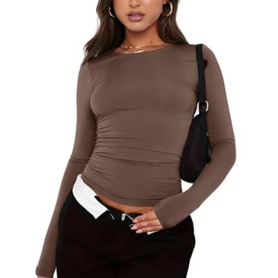 Skims Dupe, Aesthetic Clothes Pinkes Oberteil Damen Clothing Basic Skims Dupe Langarmshirt Eng Longsleeve Crop Tops Y3K Streetwear Skims Bodysuit Damen Langatmig Shirt Damen A04,S von Generic