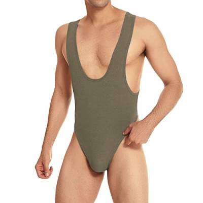 String Body Herren Erotik Wäsche Einteiler Unterhemd Stringbody Herrenbody Business Tanktop Männerbody Einteiler Bodysuit Reizunterwäsche Männer Sexy Unterwäsche Grün S von Generic