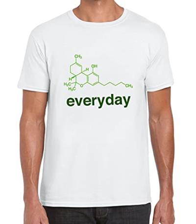 THC Everyday Herren-T-Shirt mit chemischer Formel und Cannabis-Weed, Weiß, weiß, M von Generic