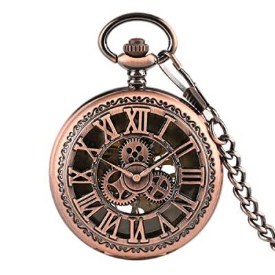 Taschenuhr – Zahnrad, Hohle römische Ziffern, mechanische Taschenuhr, mechanischer Handaufzug, modischer Anhänger, Geschenke mit Kette und Box, mechanisch, Taschenuhr von Generic