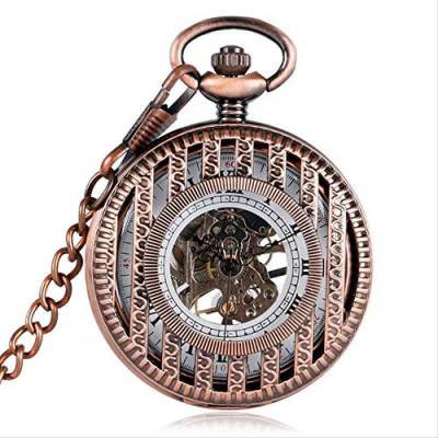 TaschenuhrEinzigartige Streifen Handaufzug Mechanische Taschenuhr Uhren Rot Kupfer Steampunk Römische Zahl Zifferblatt Stundenuhr Geschenk von Generic