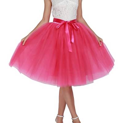 Tüllrock Damen, Tüllrock Damen Karneval Lang Minirock Petticoat Unterrock Tütü Damen Ballettrock Hosenrock Tanzkleid Party Tüllrock Tutu Tüll Rock Faltenrock Ballettrock, (Hot Pink-a, One Size) von Generic