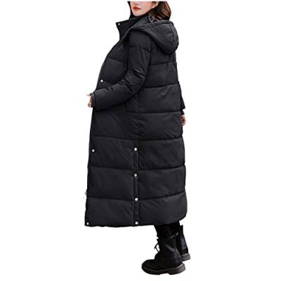 Übergangsmantel Damen Herbst Winter Jacke Frauen warm Wintermantel solide Fashion-Elegante Jacke aus Baumwoll-Jacke gestickt mit Kapuze Damen Pulli Winter (Black, XL) von Generic