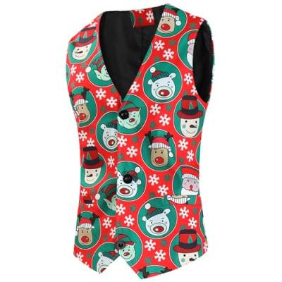 Weihnachtsweste Herren Weihnachten Anzugweste Lustig Weste Christmas Festlich Santa Party Hochzeit Ärmellose Slim Fit Fischgrätweste Anzug Weste Weihnachten Westen Vest Shirts Weihnachten von Generic