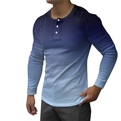 Weiß Slim Fit Herren Langarm T-Shirt für Herren mit Farbverlauf Druck Langarm ohne Kragen bequeme Passform Casual T-Shirts für Herren, blau, XXL von Generic