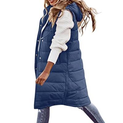 Winterjacke Damen, Damen Weste Lang Warm Winter Stehkragen Ärmellose Leicht Daunenweste Gesteppt Lange Steppweste mit Kapuze Übergangsweste Winterweste Outdoorweste Frauen Softshelljacke von Generic