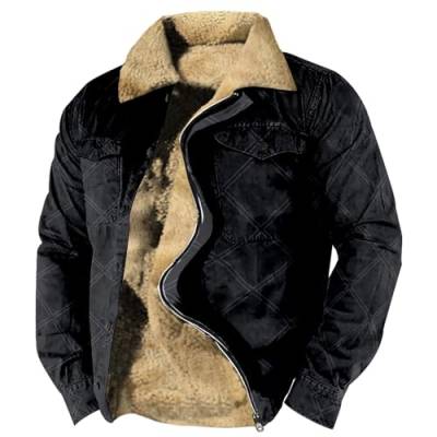 Winterjacke Herren Gefütterte Jacke Kariertes Druck Fleecefutter Übergangsjacke mit Taschen und Reißverschluss Warme Teddyfleece Steppjacke Cowboy Mantel Winterparka Trachtenjacke Holzfäller Jacke von Generic