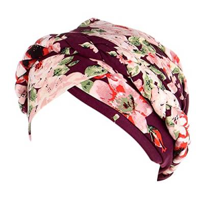 Zopfmütze Turban Abdeckung Turban Kopfbedeckung Wickelmütze Blumendruck Ethno Hut Bohemian Head Haar Heardband Metall Stirnband für Männer (Lila-2, Einheitsgröße) von Generic