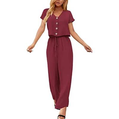 damen anzug set Damen Zweiteiler Farbblock Set Elegant Hosenanzug Langarm Henley Bluse + Weites Bein Hose Sommer Herbst Outfit Casual Loungewear Streetwear xm16 von Generic