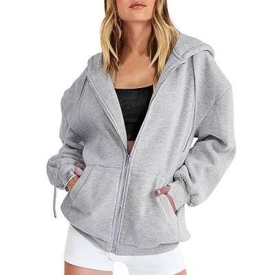 Lange und warme Pullover für Damen, Kapuzenpullover, kurz, künstlich, mit Taschen, Herbst-Winter-Kleidung, Mantel mit Daumenloch, T-Shirt Katze, grau, 48 von Générique