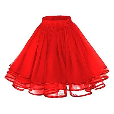 2024 Tüllrock Damen Tütü Petticoat Unterrock Minirock Tanzkleid für Karneval Kostüm Rockabily Klied Carnival Damen Karneval Kostüm Cosplay Kostüm Tüllrock Tutu Tüllrock Bunt Rock (Red-4, One Size) von Generisch