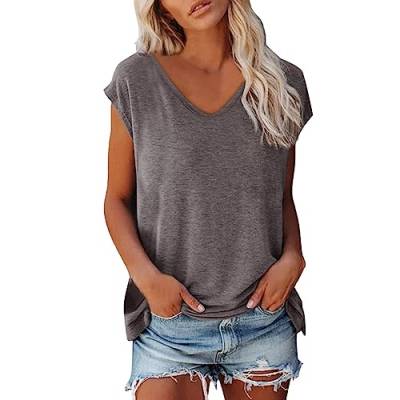 Bluse Damen Elegant ärmellose t-Shirt Crop Tops Shirt Oberteile Frauen Schwarz Kleidung Frau Sommer Shirts Top Damen V-Ausschnitte Tshirt Casual Rundhals Klamotten Teenager Mädchen von Generisch