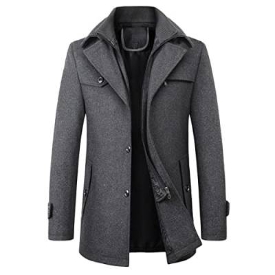 Cabanjacke mit LayeRot Kragen für Herren Einreihiger, Gesteppter, Gefütterter Military Peacoat Winter Trenchjacke mit Schmalem Revers und Wollmischung (Grau,XL) von Generisch