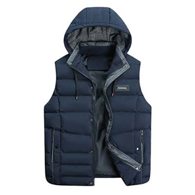 Generisch Daunenjacke Herren, Steppweste Und Winter Lässig Warm Reißverschluss Ärmellos Kapuzenweste Jacke Outwear Tops Mit Tasche Kordelzug Weste Leichte Schwarz Xl Anzug Slim Fit (6XL, Blau) von Generisch