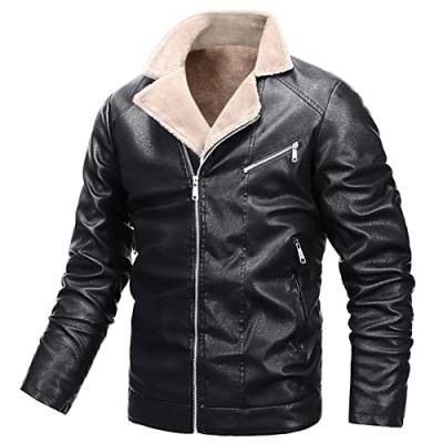 Generisch Herren Eco-Lederjacke Leichte Slim Fit Basic Jacke Lederjacke Jacke Herren Herbst Outdoor Jacke Lederjacke Herren Schwarz Weiß von Generisch