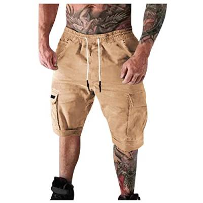 Generisch Herren Hosen Modern, Cargo-Shorts Männer Sommerhose Mit Taschen Jeans Chino Shorts Tracking Hose Kurz Bermudas Camo Militär Shorts Kurze Wandern Cargohosen Bermuda (4XL, Khaki) von Generisch