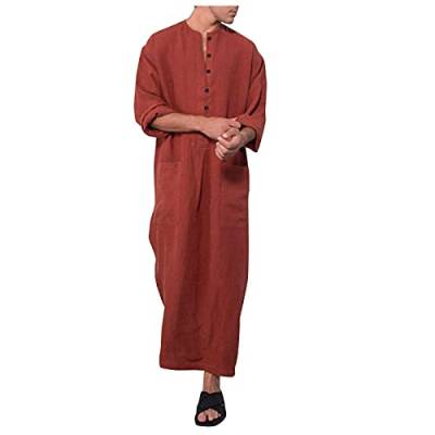 Generisch Herren Kaftan V-Ausschnitt Langarm Kaftan Herren Lang Knopf Hoch Thobe Herren Seite Split Baumwolle mit Taschen von Generisch