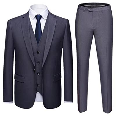 Generisch Lässiges 3 Teiliges Anzug Set für Herren 2 Knopf Slim Fit Formelle Blazer Anzüge Revers Stilvolle Business Party Jacke Weste Hose (Dunkelgrau,4XL) von Generisch