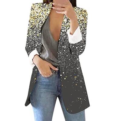 Generisch Pailletten Blazer Damen Glitzer Oberteile Glänzend Anzugjacke Elegant Karneval Kostüm Festliche Sakko Lässige Bomberjacke Clubwear Streetwear Disco 80er Jahre Silvester Fasching von Generisch