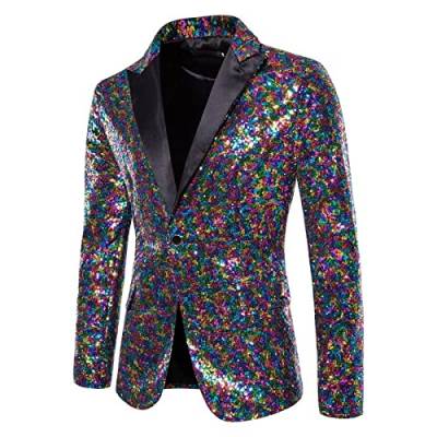 Generisch Sakko Herren Blazer Pailletten Sakko Glitzer Blazer Gold Slim Fit Anzugjacke Freizeit Pailletten Glitter Herrenjacke Anzug Jacke Karneval Kostüm für Hochzeit Party Festlich Herren Sakko von Generisch