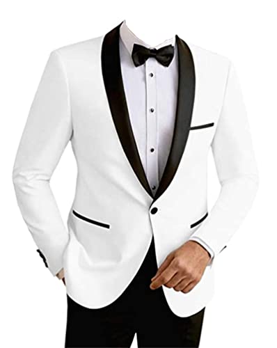 Generisch Slim Fit 1 Knopf Anzug Set für Herren 2-teiliges Blazerkleid für Trauzeugen Feste Smoking Jacken Hosen Hochzeitsfest-Sets (Weiß,M) von Generisch