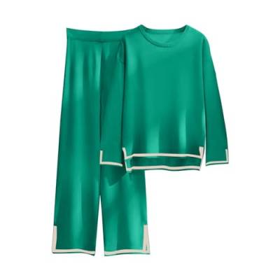 Generisch Sport Set Damen, Hausanzug Kuschelig Jogginganzug Damen Set Warm Sportanzug Freizeitanzug Elegant Sweatshirt + Lange Hose Trainingsanzug Sale Für Running, Yoga, Set (L, Green) von Generisch