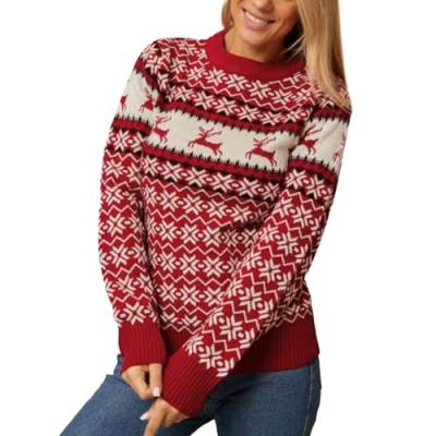 Generisch Weihnachtspullover Herren Damen Christmas Sweater mit Rentiermuster Strickpulli Langarm Warme Strickpullover Rundhals Pullover Damen Sweatshirt Damenpullover Langarm Winter von Generisch