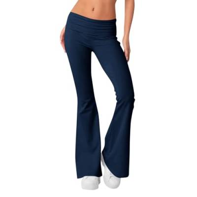 Generisch Yogahose Damen, Fashion Schlaghosen Blickdicht Slim Low Waisted Flared Leggings Yoga Sweatpants Jogginghosen Für Fitness Gymnastikhose Damen Lang Yogahose Damen Yogahose (M, Navy) von Generisch