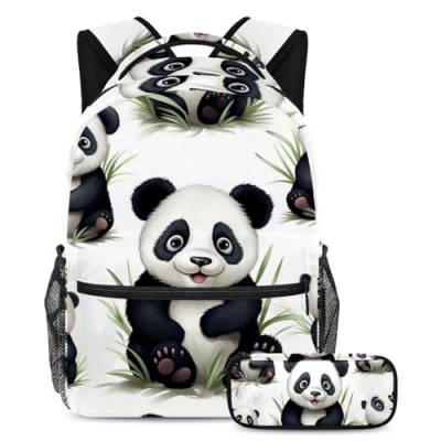 Niedliches Panda-Schultaschen-Set für Jungen, Mädchen, Teenager, Rucksack mit Federmäppchen, Reisebuchtasche für Studenten, 2-teilig, Mehrfarbig Nr. 02, B：29.4x20x40cm P：19x7.5x3.8cm, Tagesrucksäcke von Generisch