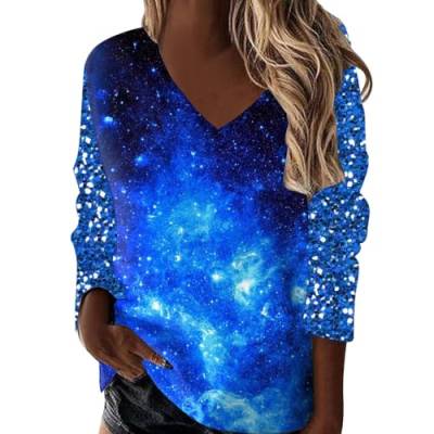 Pailletten Oberteil Damen Festliche Oberteile Karneval Kostüm Blusen Damen Glitzer Shirt Damen Pailletten Oberteil Glitzer Oberteile Damen Glitzer Bluse Damen Festlich Glitzer Pullover (Blue-2, XL) von Generisch