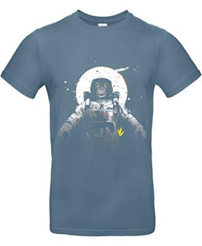 Smilo & Bron Herren T-Shirt mit Motiv Astronaut Monkey Bedruckt Blau Stone Blue L von Generisch