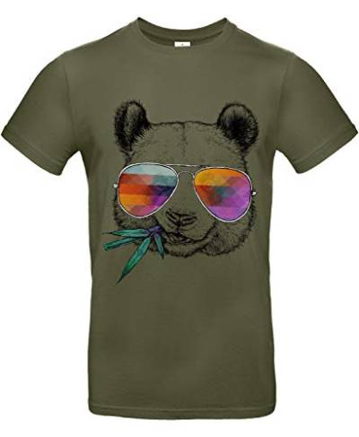 Smilo & Bron Herren T-Shirt mit Motiv Cool Panda Bedruckt Grün Urban Khaki XXL von Generisch