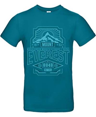 Smilo & Bron Herren T-Shirt mit Motiv Everest Bedruckt Türkis Diva Blue L von Generisch