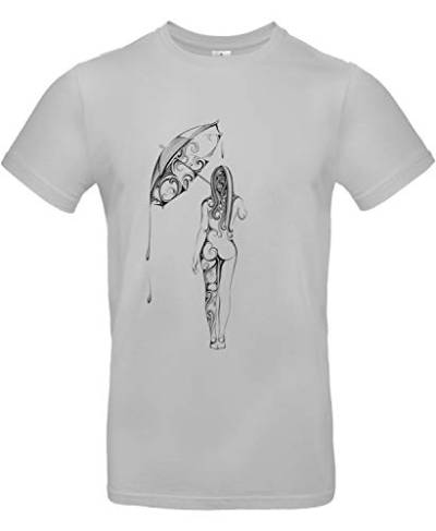 Smilo & Bron Herren T-Shirt mit Motiv Mädchen Regenschirm Bedruckt Grau Pacific Grey L von Generisch