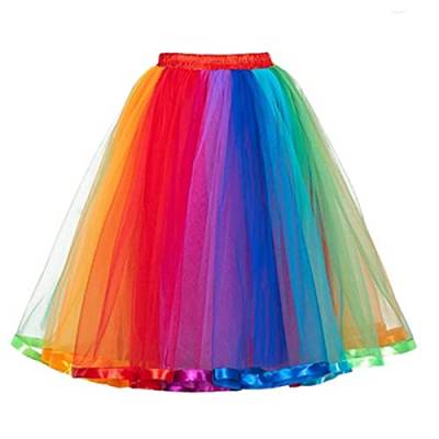 Tüllrock Bunt Damen Regenbogen Tütü Rock Kurz Minirock Rockabilly Petticoat Unterrock Ballett Tüll Rock Ballkleid Cosplay Party 50er Fasching Karneval Kostüm Faschingskostüme A1- Regenbogen von Generisch