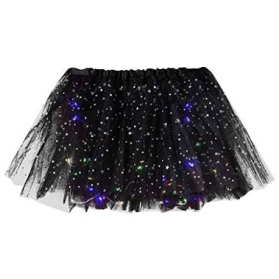 Tüllrock Damen LED Tütü Rock Tutu Karneval Kostüm Damen Tüllrock LED_Lichter Minirock Stern Pailletten Tütü Rock Kurz Ballett Unterrock Dehnbaren Ballettrock 50er Vintage Tüllrock (Black, One Size) von Generisch