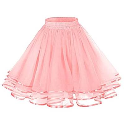 Tüllrock Damen Tutu Tüllrock Bunt Elastic Bund Blase Faltenrock Petticoat Spitzenbesatz Unter Rock Tanzkleid Tanz Karneval 50er Ballettrock Multi Schichten Vintage Ballet Blase (Pink-2, One Size) von Generisch