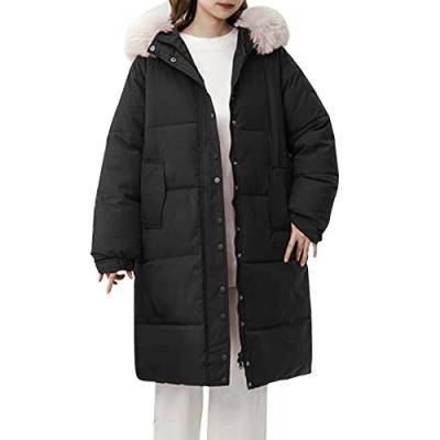 Winter-Daunenjacke für Damen, lockere, verdickte, mittellange und lange Brotjacke, wattierte Jacke, wattierte Jacke Damen Übergangsjacke (Black, M) Jacken Drucken Elastisch Mäntel von Generisch