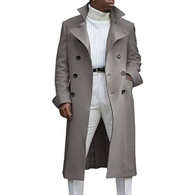 Zweireihiger Langer Trenchcoat für Herren Winter Windbreaker Mantel mit Revers Lässige Schmal Geschnittene Business Erbsenjacke (Grau,L) von Generisch