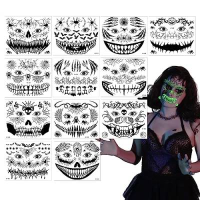 Halloween Glow Body Sticker,Temporärer Gesichts-Glüh-Halloween-Aufkleber | Halloween-Partyzubehör, leuchtende Gesichtsaufkleber-Dekorationen für Gesicht, Körper, Arme Geruwam von Geruwam