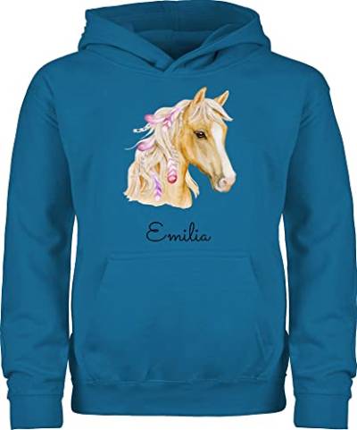 Kinder Hoodie Jungen Mädchen - Pferd Pferde - Pferdekopf - 116 (5/6 Jahre) - Himmelblau - geschenke für pferdefans pullover reiten reiterin pullunder oberteil reiter sachen pulli reit reiterinnen von Geschenk mit Namen personalisiert by Shirtracer