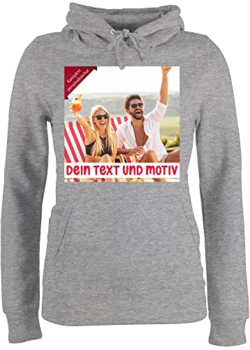 Pullover Damen Hoodie Frauen - Bild - Eigenem Foto Geschenk - M - Grau meliert - Bedrucken selber Machen own Photo and Text Name selbst gestalten bildern und Schrift wo Man Bilder einfügen kann auf von Geschenk mit Namen personalisiert by Shirtracer