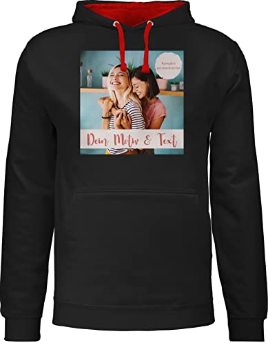 Pullover Herren Frauen Hoodie Kontrast zweifarbig - eigenem - Foto Bild - 3XL - Schwarz/Rot - und auserwählte individuellen seinen Personalisieren Mein Text zum Bedrucken beschriftung selbst von Geschenk mit Namen personalisiert by Shirtracer