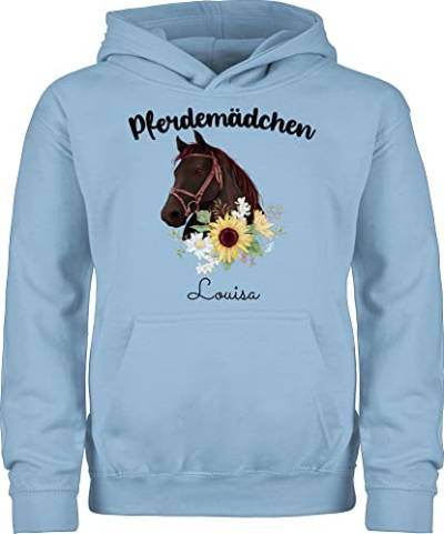 Kinder Hoodie Jungen - Pferd - Pferdemädchen Pferde Mädchen - 152 (12/13 Jahre) - Hellblau - Oberteil reiten Sachen pullis Pullover für pferdeliebhaber personalisierbar Pulli pferdegeschenk von Geschenk mit Namen personalisiert by Shirtracer