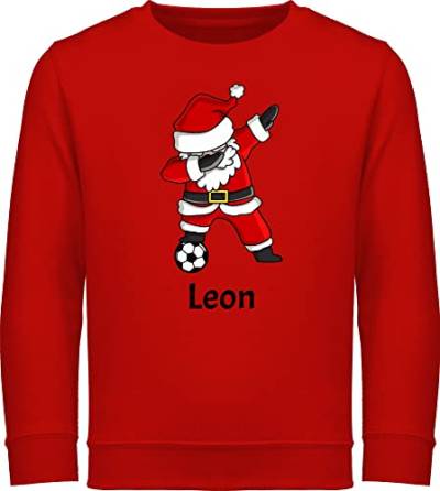 Sweater Kinder Sweatshirt Jungen Mädchen Pullover - Weihnachten Geschenke - Dabbing Weihnachtsmann mit Name und Fußball - 152 (12/13 Jahre) - Rot - weihnachtsoutfit 2022 wheinachtspulli von Geschenk mit Namen personalisiert by Shirtracer