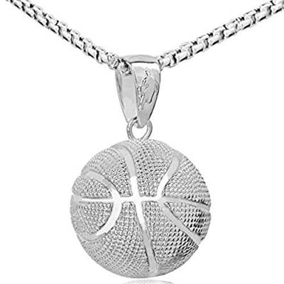 Gilieyer personalisiert Anhänger Halskette Edelstahl/18k vergoldet 3D Basketball/Basketball Design Kettenanhänger mit Kette Ball Form Damen Herren Shmuck für Männer Frauen Jungendlich (Silber) von Gilieyer